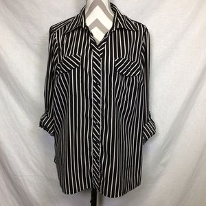 Notations Women’s Black White Striped Blouse